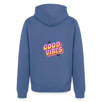 Gute Stimmung Retro Shirt - Unisex Premium Bio Zip Hoodie - Taubenblau - Hinten - Nico (187cm)