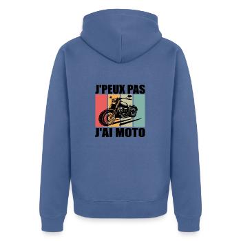 J'PEUX PAS J'AI MOTO - J'peux pas j'ai moto - Veste à capuche bio Premium Unisexe - bleu pigeon - Dos - Nico (187cm)