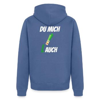 du mich lauch | Lauch Motiv | Du mich auch - Unisex Premium Bio Zip Hoodie - Taubenblau - Hinten - Nico (187cm)