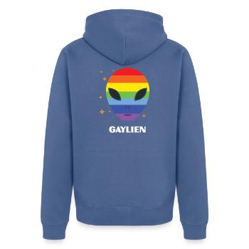 LGBT Pride Month - Gaylien - Unisex Premium Organic Zip Hoodie - stone blue - Back - Nico (187cm)