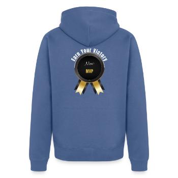 Verdiene deinen Sieg – Champion-Auszeichnung | Motivation Ba - Unisex Premium Bio Zip Hoodie - Taubenblau - Hinten - Nico (187cm)