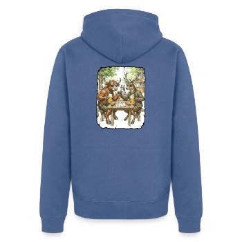 Stier Hirsch Biergarten - Unisex Premium Bio Zip Hoodie - Taubenblau - Hinten - Nico (187cm)