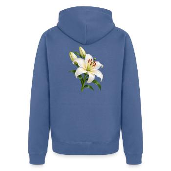 Weiße Lilienblüte mit Tau - Unisex Premium Bio Zip Hoodie - Taubenblau - Hinten - Nico (187cm)