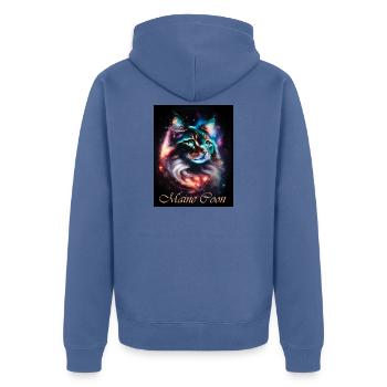 Main Coon Nebula - Fantasy Weltall Katze - Unisex Premium Bio Zip Hoodie - Taubenblau - Hinten - Nico (187cm)