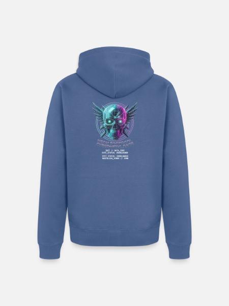 Totenkopf Neon, Synthwave, Cyberpunk, Halloween - Unisex Premium Bio Zip Hoodie - Taubenblau