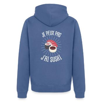 Cadeau sympa Japon | je peux pas sushi - Veste à capuche bio Premium Unisexe - bleu pigeon - Dos - Nico (187cm)