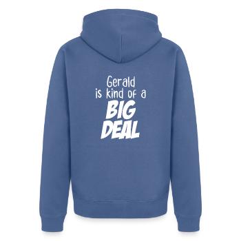 Gerald is Kind of a Big Deal - Unisex Premium Organic Zip Hoodie - stone blue - Back - Nico (187cm)
