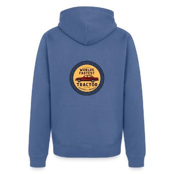 Herrgårdsvagn - Unisex Premium Bio Zip Hoodie - Taubenblau - Hinten - Nico (187cm)