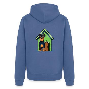 Serious Rottweiler Guarding House - Unisex Premium Organic Zip Hoodie - stone blue - Back - Nico (187cm)