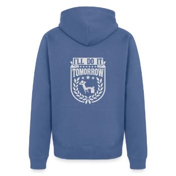 do it tomorrow quote - Unisex Premium Organic Zip Hoodie - stone blue - Back - Nico (187cm)