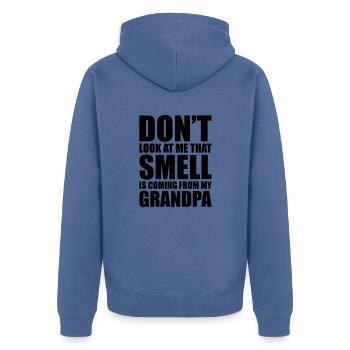 schau mich nicht an, dieser Geruch kommt aus meinem Gr - Unisex Premium Bio Zip Hoodie - Taubenblau - Hinten - Nico (187cm)