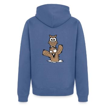 Eule Kaktus Wüste 2 Freunde glücklich Team Cartoon - Unisex Premium Bio Zip Hoodie - Taubenblau - Hinten - Nico (187cm)
