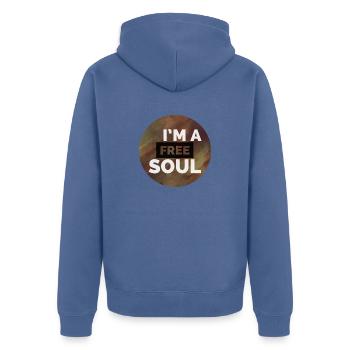 Ich bin eine freie Seele - Unisex Premium Bio Zip Hoodie - Taubenblau - Hinten - Nico (187cm)