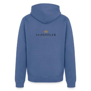 Scheffler Original Familienname - Unisex Premium Bio Zip Hoodie - Taubenblau - Hinten - Nico (187cm)