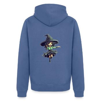 Halloween design sorcière mignonne - Veste à capuche bio Premium Unisexe - bleu pigeon - Dos - Nico (187cm)