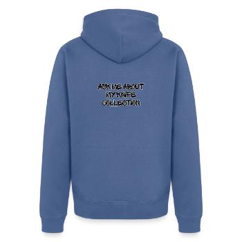Blades Collection Saying Shirt - Unisex Premium Organic Zip Hoodie - stone blue - Back - Nico (187cm)