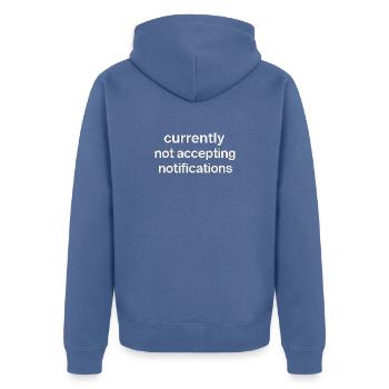 currently not accepting notifications - Unisex Premium Organic Zip Hoodie - stone blue - Back - Nico (187cm)