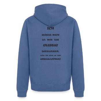 Lustiger Spruch - Unisex Premium Bio Zip Hoodie - Taubenblau - Hinten - Nico (187cm)