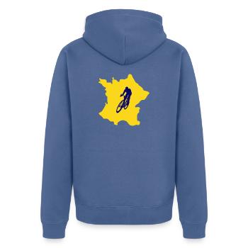 Carte France avec conception vélo – cycliste - Veste à capuche bio Premium Unisexe - bleu pigeon - Dos - Nico (187cm)