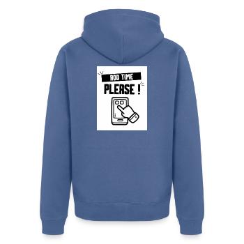 Bitte Zeit hinzufügen - Unisex Premium Bio Zip Hoodie - Taubenblau - Hinten - Nico (187cm)