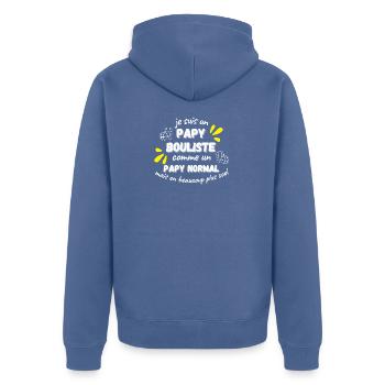 Papy bouliste.Idée cadeau pour papy fan pétanque - Veste à capuche bio Premium Unisexe - bleu pigeon - Dos - Nico (187cm)