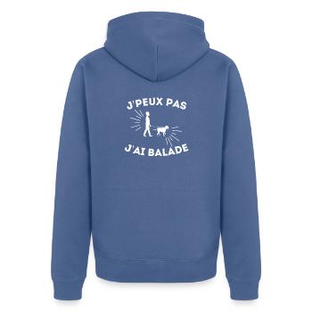 Chien Mignon J'peux pas j'ai balade cadeau - Veste à capuche bio Premium Unisexe - bleu pigeon - Dos - Nico (187cm)