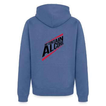 Text May contain alcohol - Unisex Premium Organic Zip Hoodie - stone blue - Back - Nico (187cm)