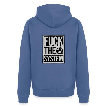 Shield fuck the system - Unisex Premium Organic Zip Hoodie - stone blue - Back - Nico (187cm)