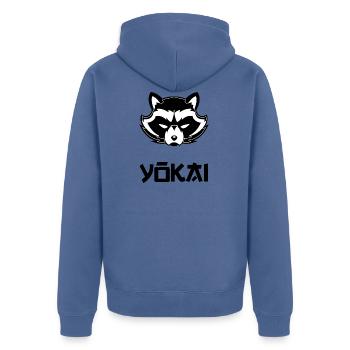 yokai blak - Veste à capuche bio Premium Unisexe - bleu pigeon - Dos - Nico (187cm)