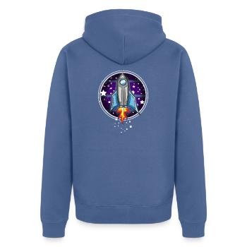 Rakete - Unisex Premium Bio Zip Hoodie - Taubenblau - Hinten - Nico (187cm)