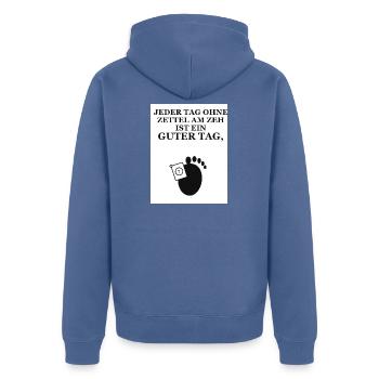 Zettel am Zeh: Jeder Tag Ohne Zettel - Unisex Premium Bio Zip Hoodie - Taubenblau - Hinten - Nico (187cm)