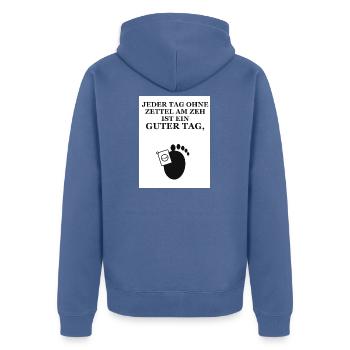 Zettel am Zeh – Ein Tag ohne Notiz  - Unisex Premium Bio Zip Hoodie - Taubenblau - Hinten - Nico (187cm)