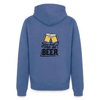 Persuade la bière en disant - Veste à capuche bio Premium Unisexe - bleu pigeon - Dos - Nico (187cm)