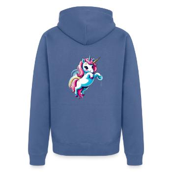 Licorne Einhorn Kawaii - Unisex Premium Bio Zip Hoodie - Taubenblau - Hinten - Nico (187cm)