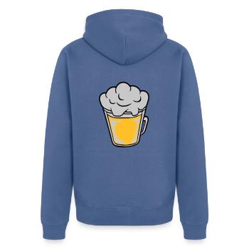 Comic Bier von oben - Unisex Premium Bio Zip Hoodie - Taubenblau - Hinten - Nico (187cm)