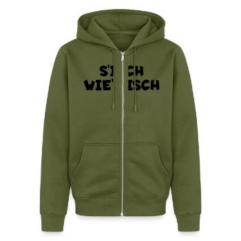 S´isch wie´s isch - Unisex Premium Bio Zip Hoodie - Khaki - Vorne - Nico (187cm) & Julia (174cm)