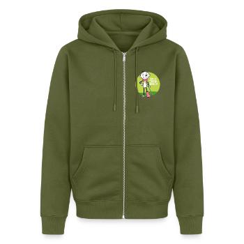 Strichel - Hals und Beinbruch - Genesungswünsche  - Unisex Premium Bio Zip Hoodie - Khaki - Vorne - Nico (187cm) & Julia (174cm)