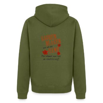 Saugen Blasen Hand Sex Spruch Sprüche Geschenkidee - Unisex Premium Bio Zip Hoodie - Khaki - Hinten - Nico (187cm)
