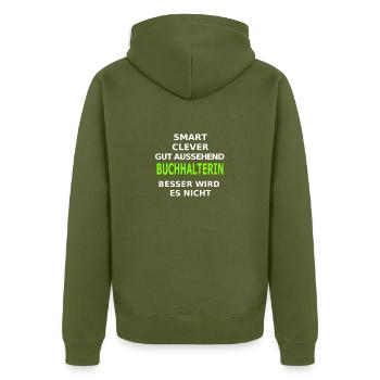 buchhalterin - Unisex Premium Bio Zip Hoodie - Khaki - Hinten - Nico (187cm)