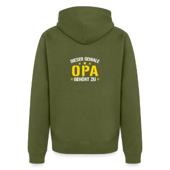 Dieser Geniale Opa Gehört zu - Unisex Premium Bio Zip Hoodie - Khaki - Hinten - Nico (187cm)