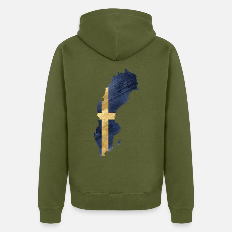 SUÈDE MAP DRAPEAU - Veste à capuche bio Premium Unisexe - kaki