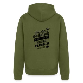 Wer den Grillmeister nich - Unisex Premium Bio Zip Hoodie - Khaki - Hinten - Nico (187cm)