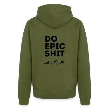 Triathlon - Unisex Premium Organic Zip Hoodie - khaki - Back - Nico (187cm)