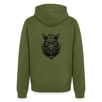 Wildschwein - Unisex Premium Bio Zip Hoodie - Khaki - Hinten - Nico (187cm)