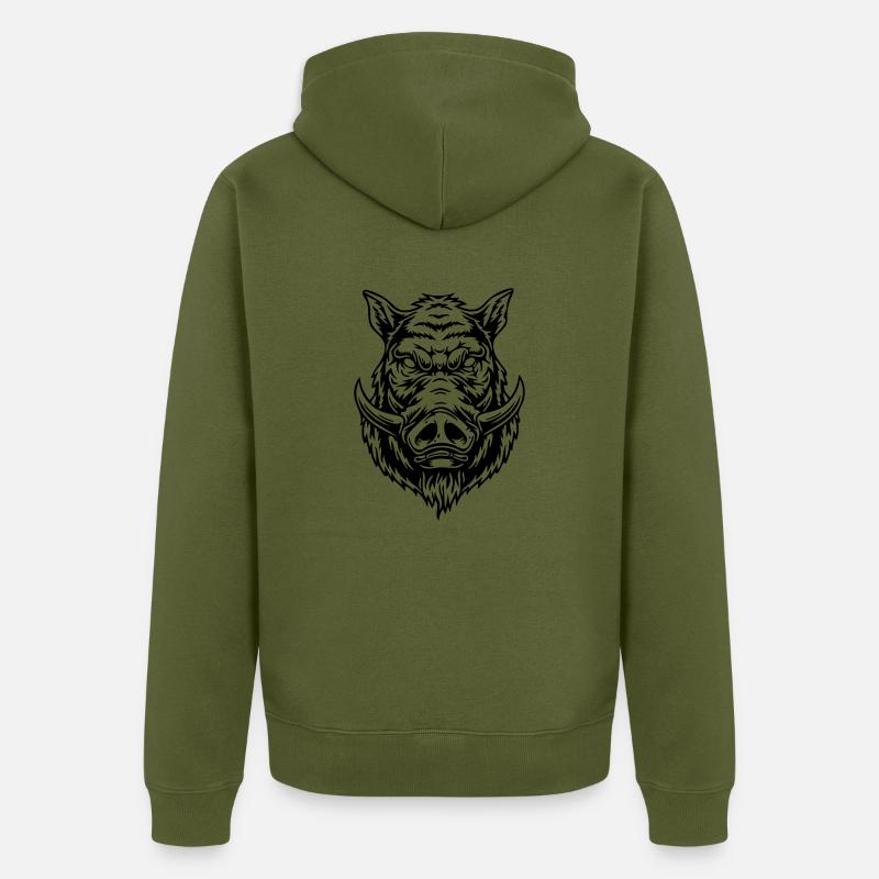 Dzik - Ekologiczna rozpinana bluza z kapturem Premium unisex - khaki