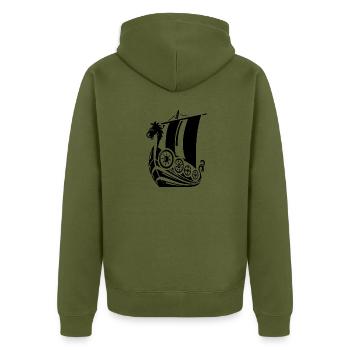 Viking ship - Unisex Premium Organic Zip Hoodie - khaki - Back - Nico (187cm)