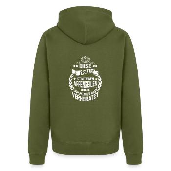 Verheiratetbbbb - Unisex Premium Bio Zip Hoodie - Khaki - Hinten - Nico (187cm)