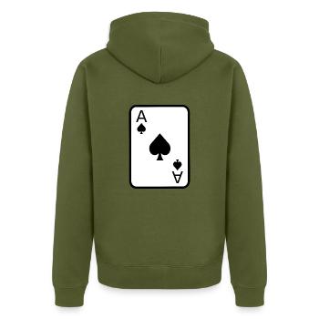 Pik Aß Spielkarte Poker Geschenkidee - Unisex Premium Bio Zip Hoodie - Khaki - Hinten - Nico (187cm)