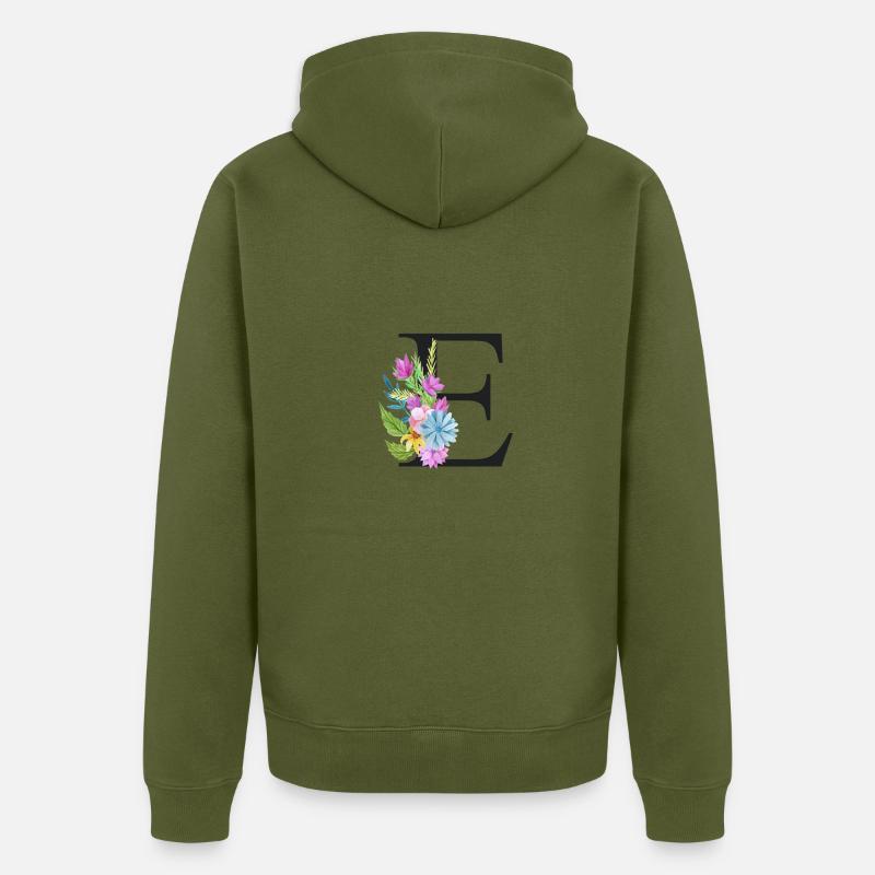 Lettre E noir - Veste à capuche bio Premium Unisexe - kaki