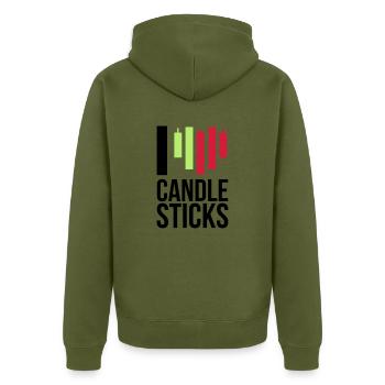 trading - Unisex Premium Organic Zip Hoodie - khaki - Back - Nico (187cm)